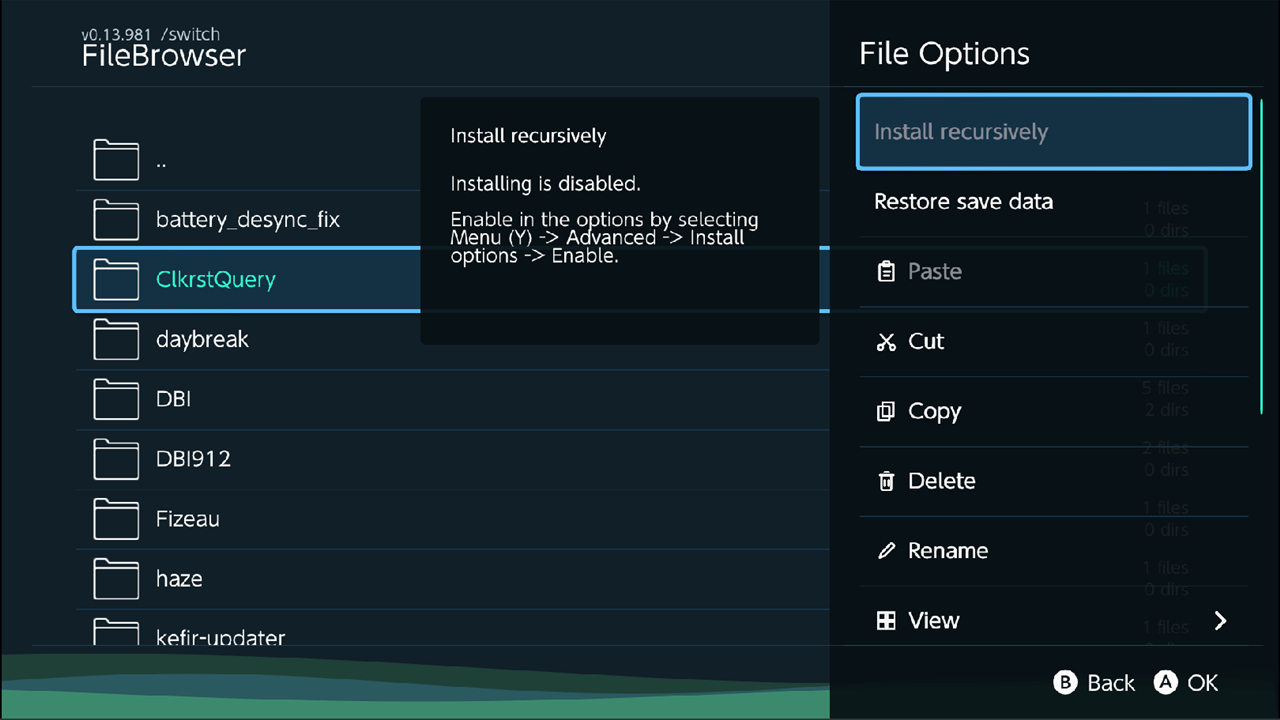 File Options panel with Paste, Cut, Copy, Delete, Rename visible