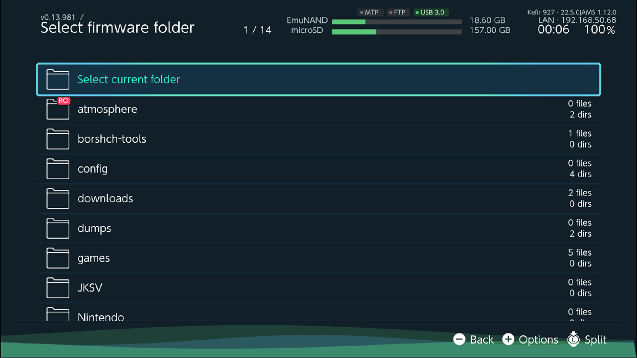 Folder picker with "Select current folder" as the first row