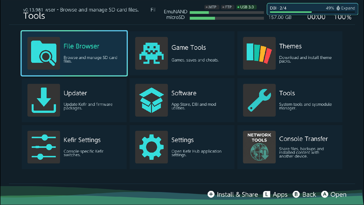Minimized transfer badge in the top right corner over the Tools tab
