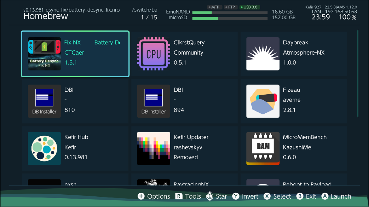 Homebrew tab right after launch, header and footer visible
