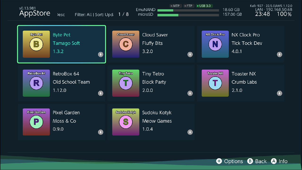 App Store grid with app tiles and status icons