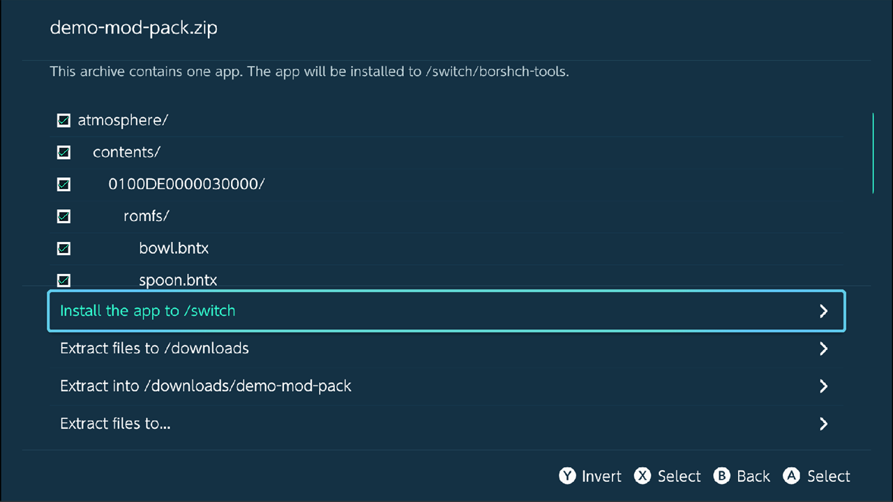 Extract Options window with a file tree and the extract choices