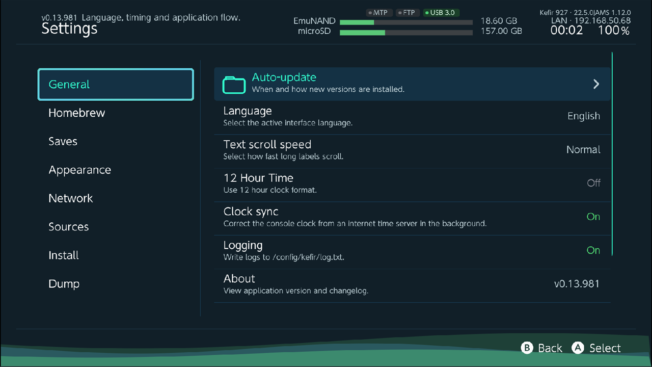 Settings, General category, Logging option set to On