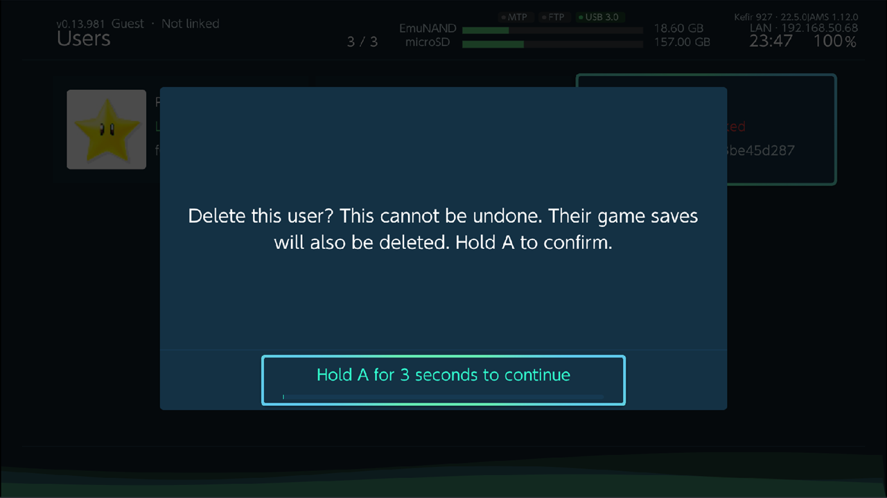 Hold-to-confirm dialog for deleting one user