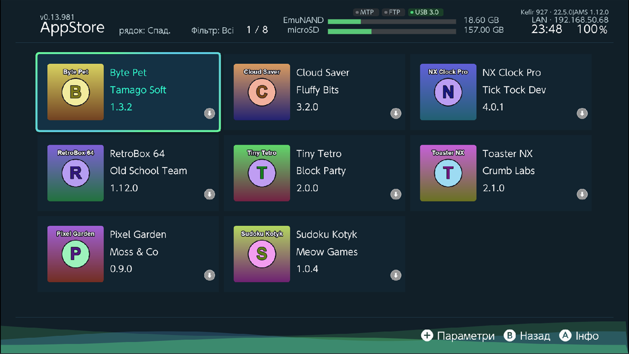 App Store grid with app tiles and status icons